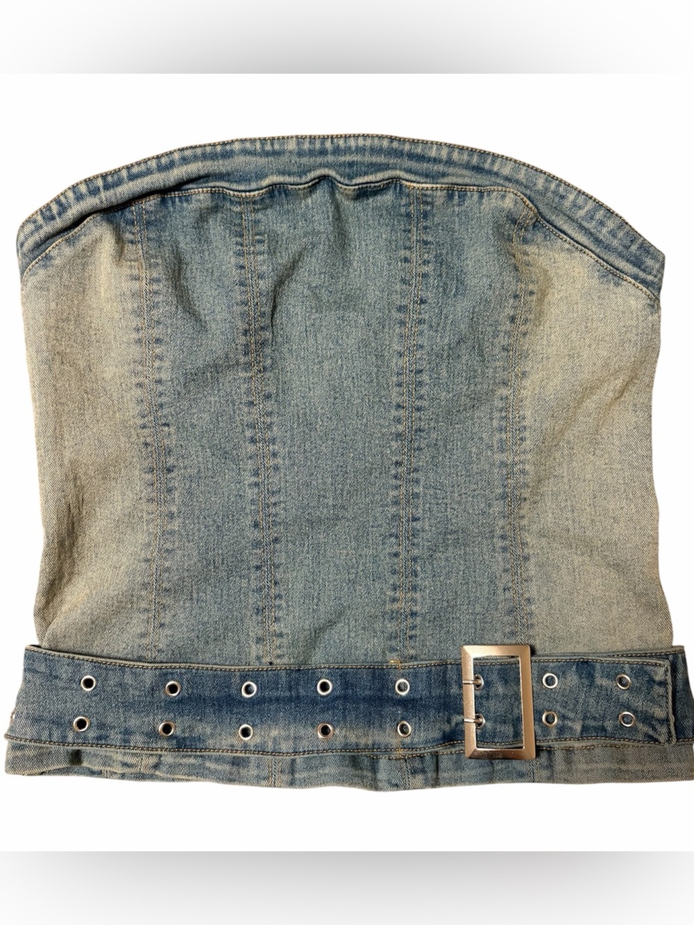 Silence + Noise Small Denim Blue Corset Tank, Mia Buckle Tube Top, Belted